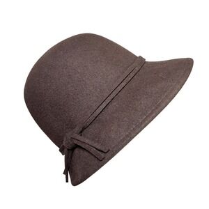 Croft & Barrow Brown 100% Wool Cloche Hat Vintage Bow Tie Detail